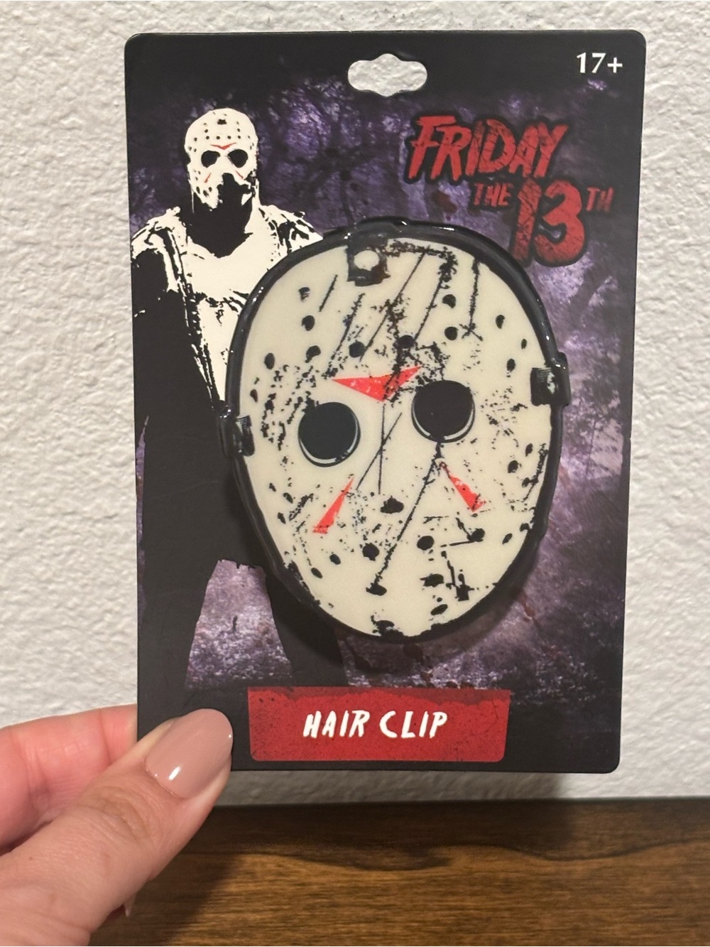 Friday the 13th Jason Mask Hair Clip - White & Black with Red Accents